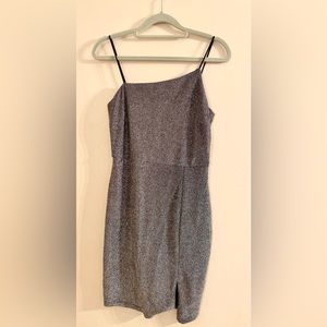 This dress by Lulus is a metallic silver color and size small.